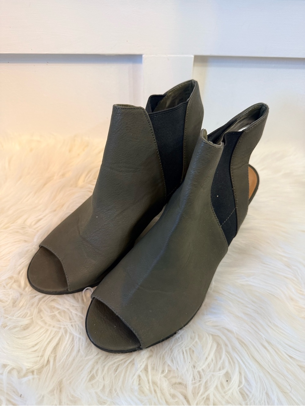 💫2/$25 •  Call It Spring Muted Olive Green Open-toe Ankle Boots